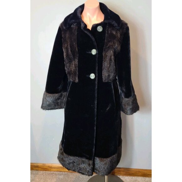 VINTAGE Coat Womens Black Genuine Fur Penney Lane 60s Size Medium - Picture 1 of 14